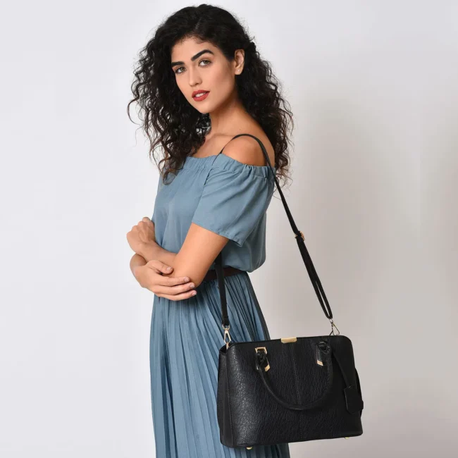 Women's Leather Handbag (Black) — изображение 5