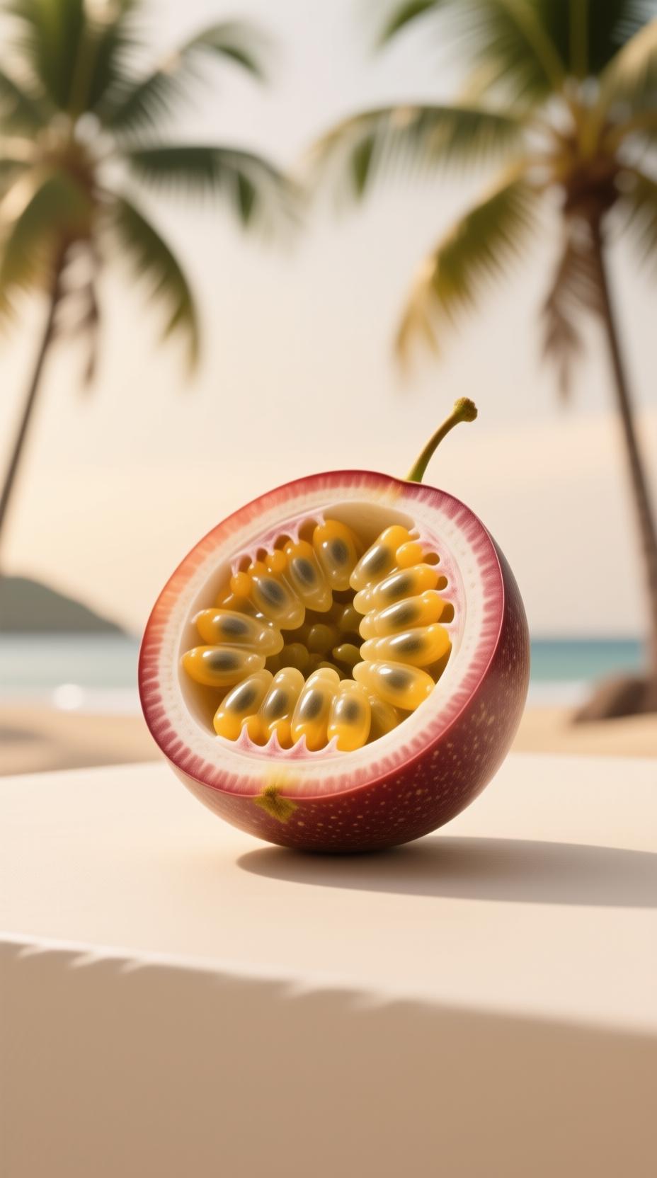 beautiful passion fruit on tropical paradise background