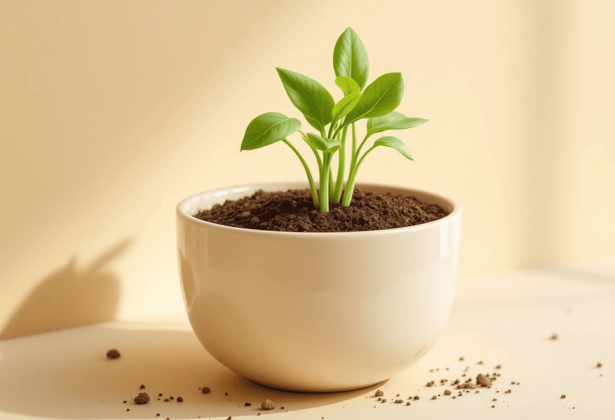 fresh ginger root growing in pot with green shoots