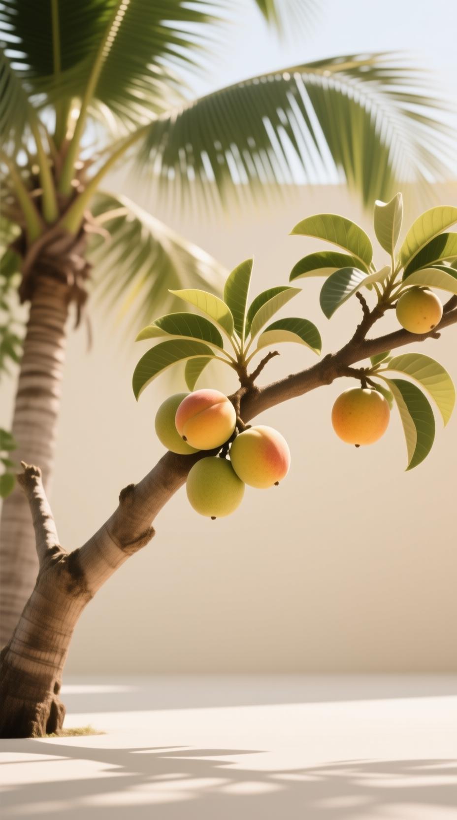 organic tropical fruits on tree ripening naturally sunlight