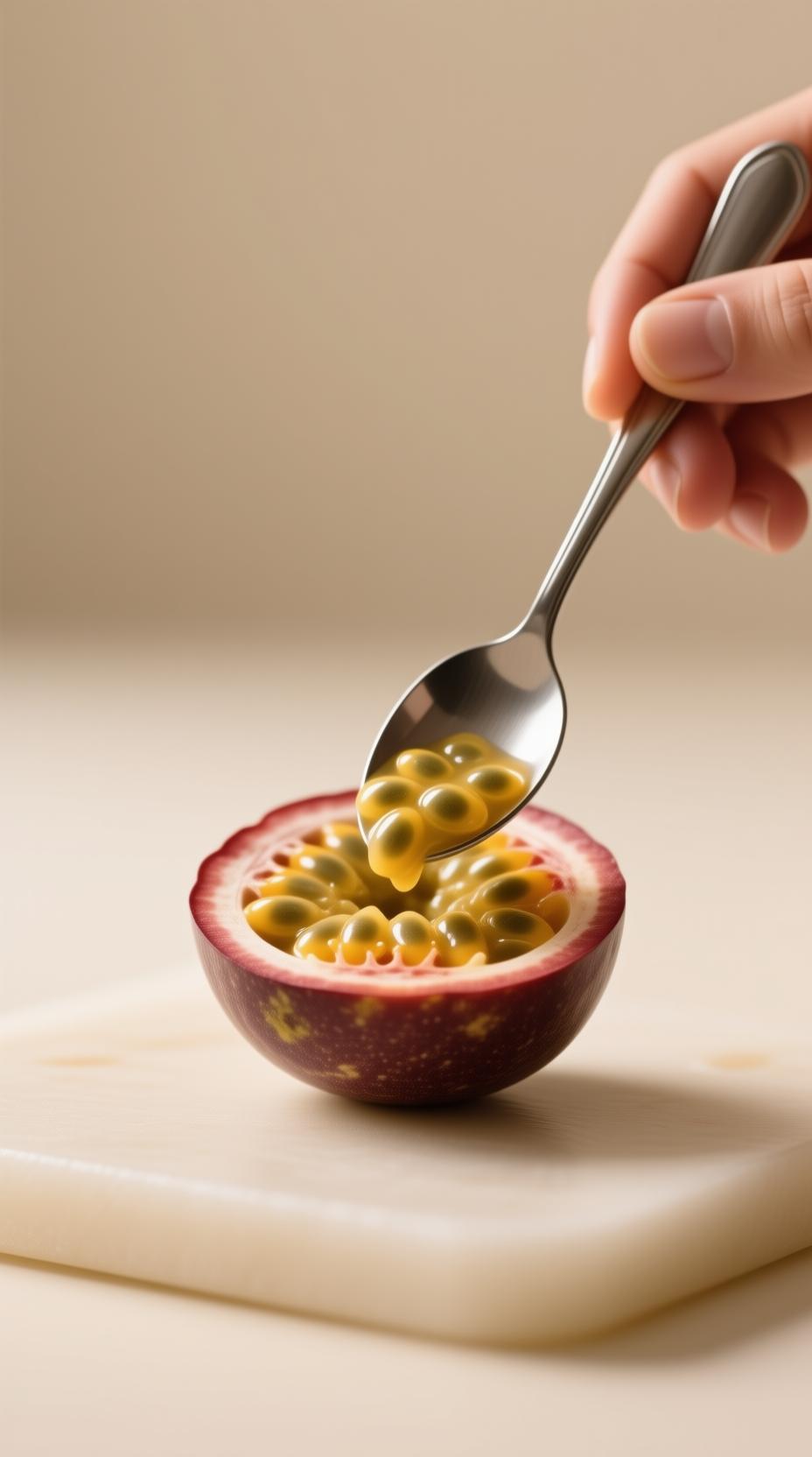 passion fruit being prepared with spoon