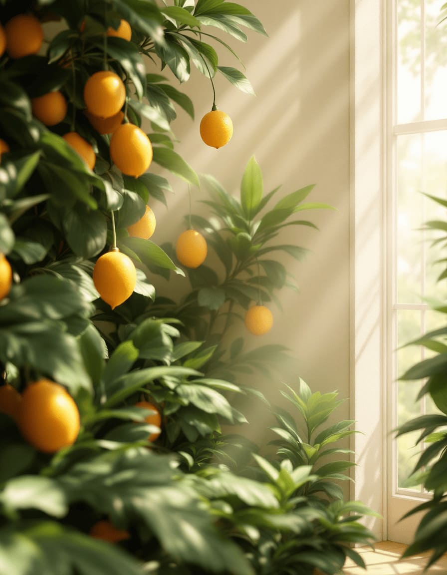 tropical fruits growing in modern indoor greenhouse with sunlight