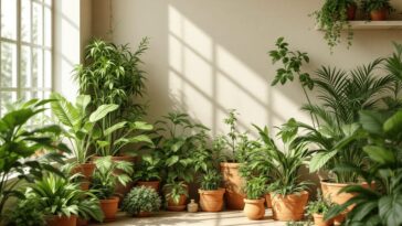 variety of exotic spice plants herbs growing indoors