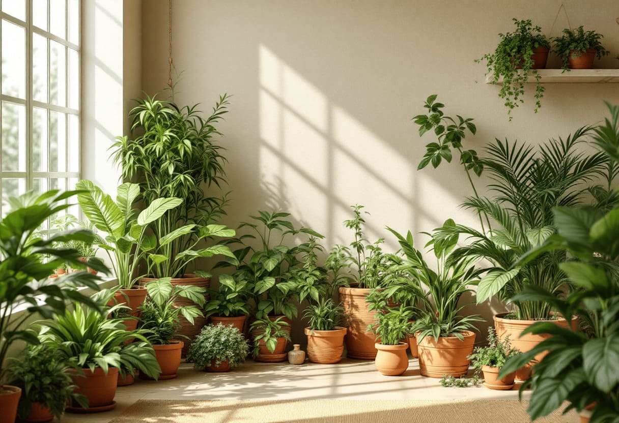 variety of exotic spice plants herbs growing indoors