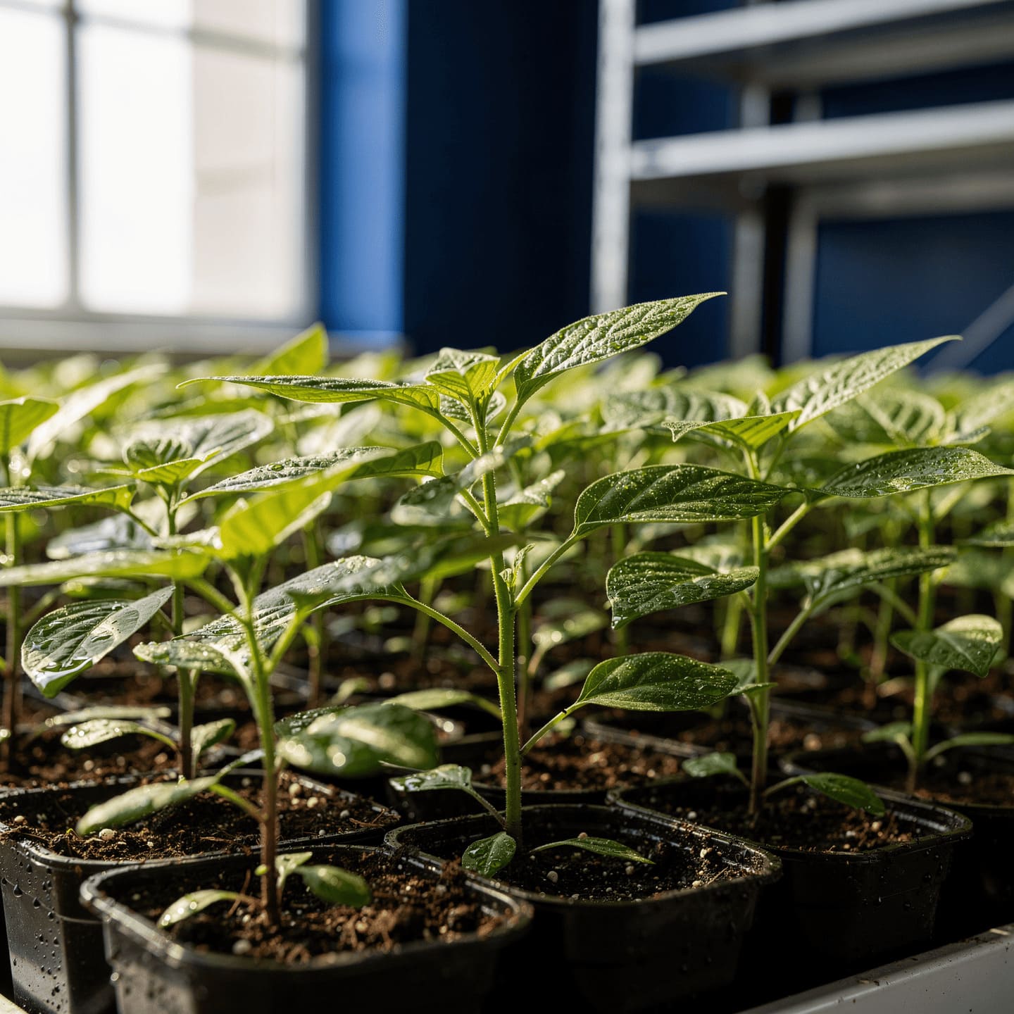 avocado seedlings in nursery, young plants, agricultural setting