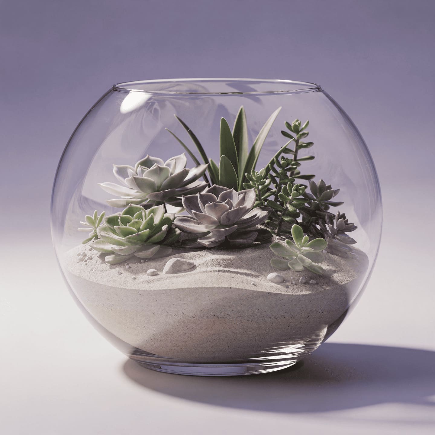 desert terrarium with succulents and sand