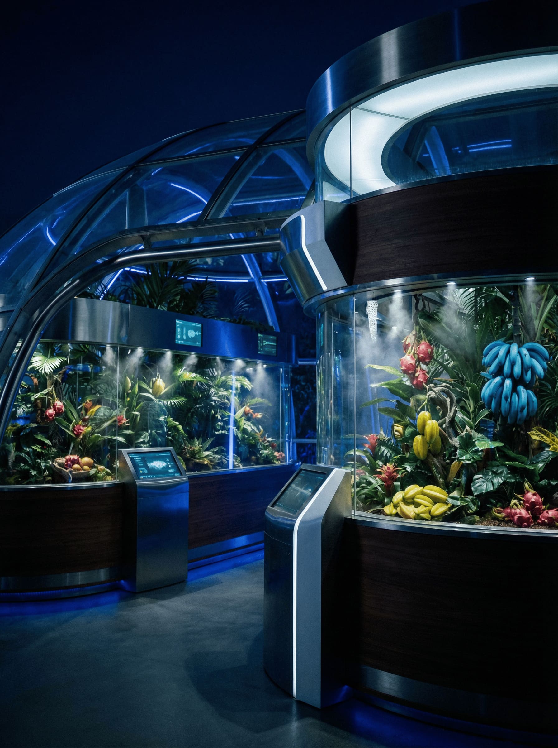 exotic tropical fruits in modern high-tech greenhouse