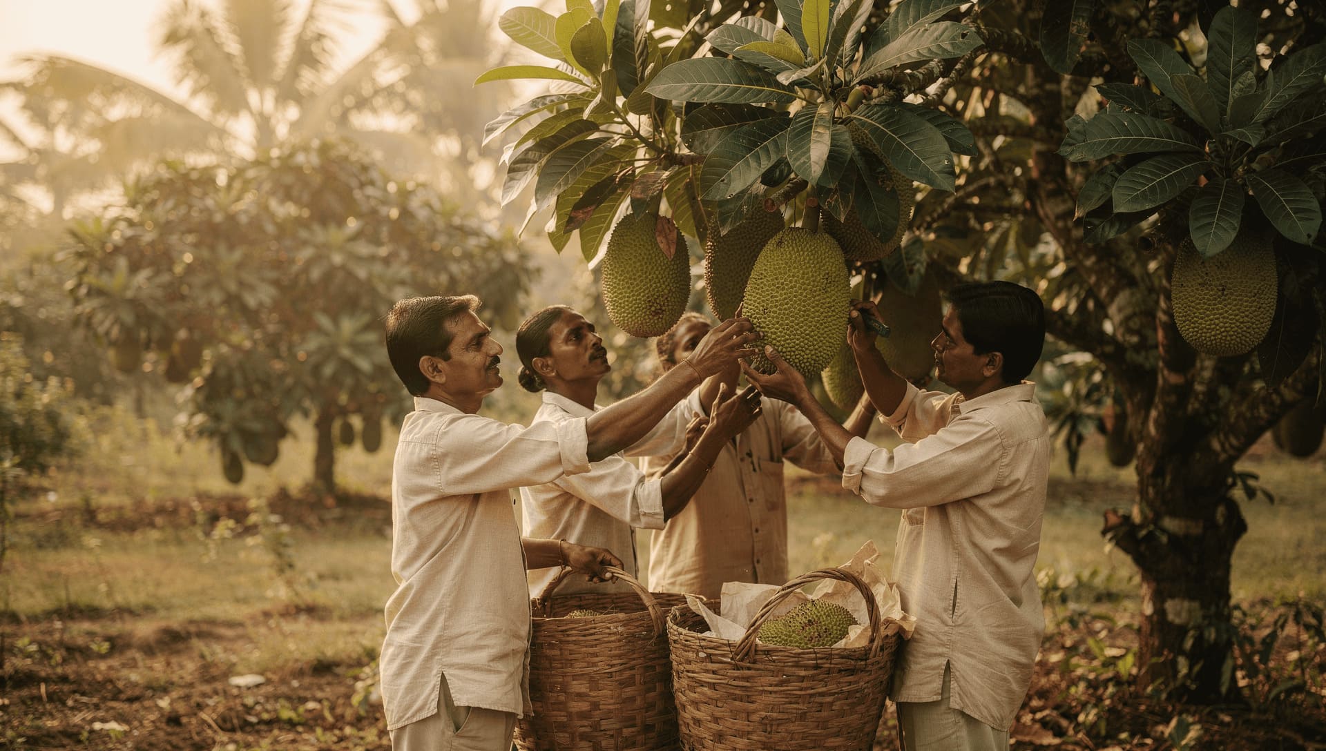 jackfruit harvesting india tropical plantation workers